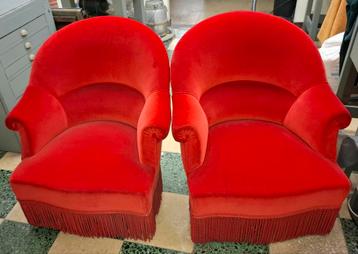 Paire de fauteuils "crapaud" velours rouge., Enlèvement, Comme neuf, Tissus