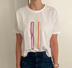 Witte cropped T-shirt met print van Selected (Maat S), Comme neuf, Manches courtes, Taille 36 (S), Enlèvement ou Envoi