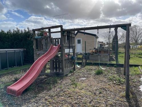 Grote buiten speeltuin, Kinderen en Baby's, Speelgoed | Buiten | Speeltoestellen, Gebruikt, Glijbaan, Klimtouw, Klimwand, Schommel