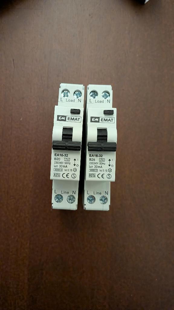 Aardlekautomaat  B20 30mA en B25 30mA 1P+N, Elektronische apparatuur, Onderdelen en Toebehoren, Nieuw, Ophalen of Verzenden