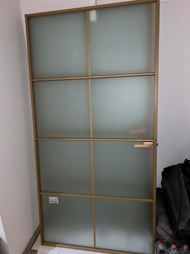 2 moderne binnendeur mat glas en mat goudkleurig, Huis en Inrichting, Kasten | Vitrinekasten, Zo goed als nieuw, Glas, Ophalen of Verzenden