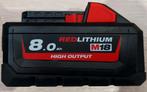 Milwaukee M18 8.0Ah batterij, Ophalen of Verzenden, Zo goed als nieuw