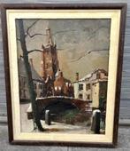 Huile sur toile église sous la neige signe Isidore saeys, Ophalen of Verzenden
