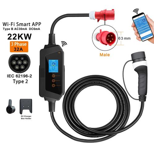 22 kW CEE Type 2 Fase 3 - 32A Mobiele Elektrische Autolader, Auto diversen, Laadpalen, Nieuw, Laadkabel, Verzenden