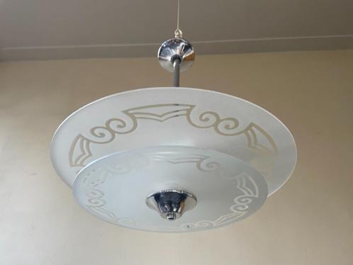 Dubbele Schijflamp Hanglamp Lamp art deco 1930 Frans, Antiek en Kunst, Antiek | Verlichting, Ophalen of Verzenden