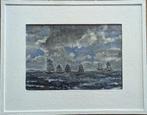 "Zeilboten aan de horizon" – Ingelijst schilderij, Antiek en Kunst, Verzenden
