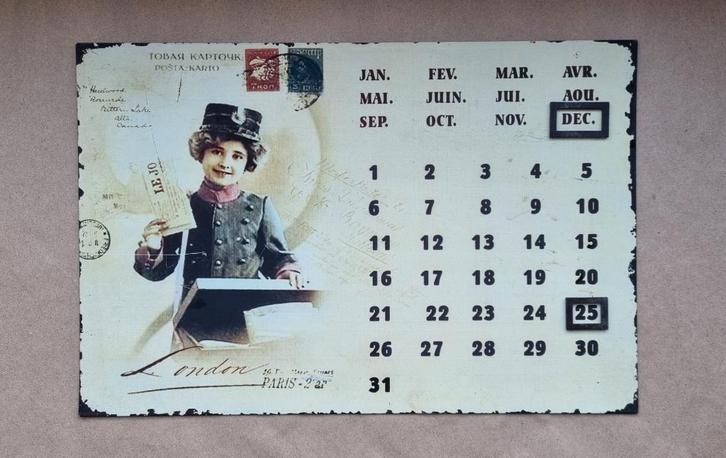 Retro kalender London-Paris, metaal + magnetische kadertjes, Verzamelen, Retro, Huis en Inrichting, Ophalen of Verzenden