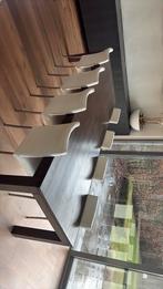 Eiken tafel met 8 leren stoelen, Huis en Inrichting, Stoelen, Ophalen, Gebruikt, Wit, Leer