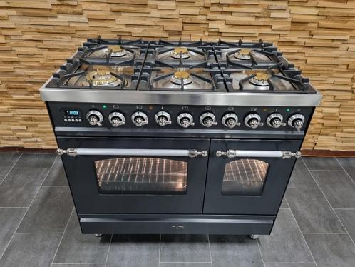 🔥Poêle de luxe Boretti 90 cm anthracite + inox 6 feux 2 fou, Electroménager, Cuisinières, Comme neuf, Autoportant, 5 zones de cuisson ou plus