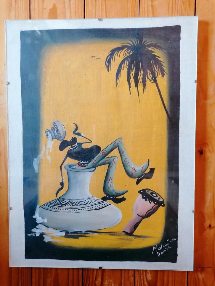 Schilderij uit Malawi Afrika, Antiek en Kunst, Kunst | Schilderijen | Abstract, Ophalen