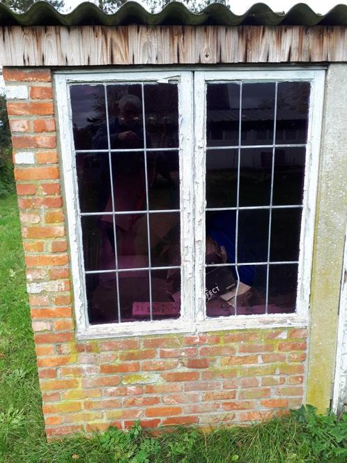 Vintage ramen met gekleurd glas in lood, Bricolage & Construction, Vitres, Châssis & Fenêtres, Utilisé, 80 à 120 cm, 80 à 120 cm