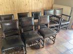 Eiken stoelen met leder, Huis en Inrichting, Ophalen, Bruin, Hout, Zo goed als nieuw