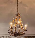 Vintage koperen hangkandelaar porselein bloemen en bladeren, Antiek en Kunst, Antiek | Verlichting, Ophalen