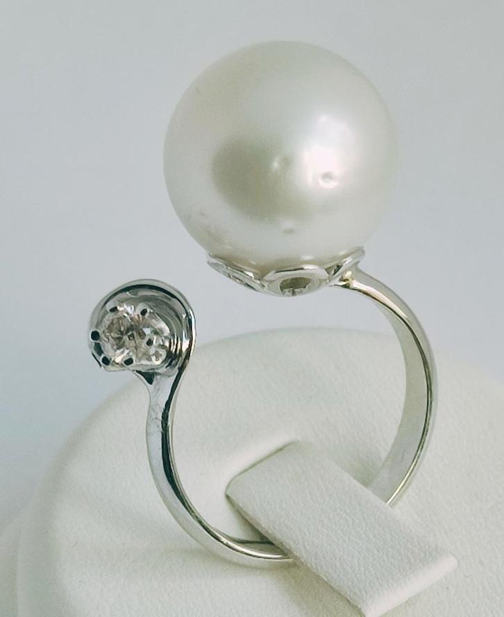 Exclusieve gouden ring met Zuidzee parel en diamanten, Handtassen en Accessoires, Ringen, Zo goed als nieuw, Dame, Goud, Goud