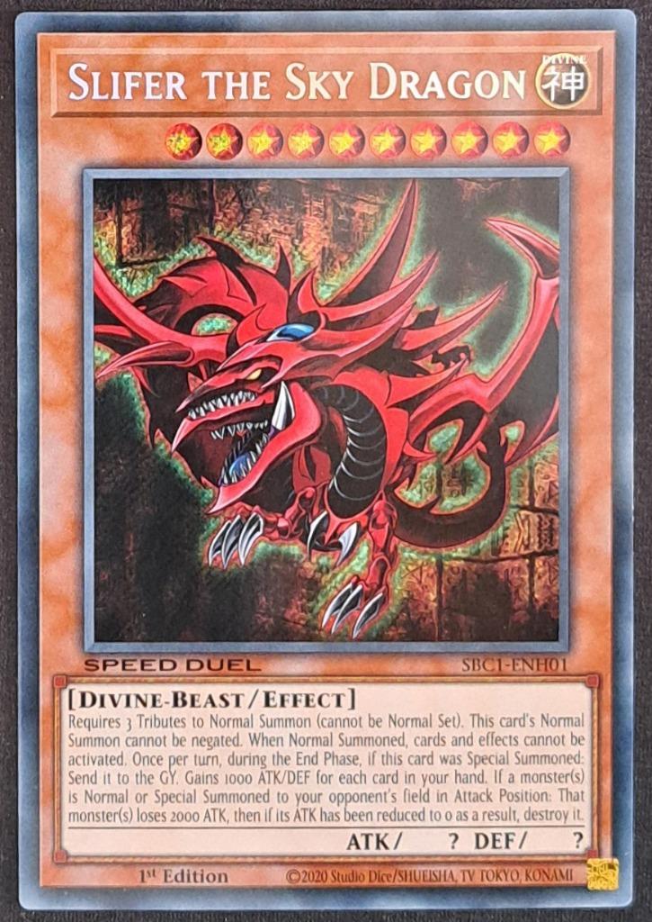 Yugioh Slifer the Sky Dragon SR SBC1-ENH01, Hobby en Vrije tijd, Verzamelkaartspellen | Yu-gi-Oh!, Nieuw, Losse kaart, Foil, Ophalen of Verzenden