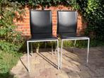 Set van 2 zwart leren eetkamerstoelen, Huis en Inrichting, Stoelen, Twee, Zwart, Zo goed als nieuw, Metaal