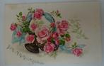 vieille carte postale fleurs roses, Affranchie, Autres thèmes, Envoi