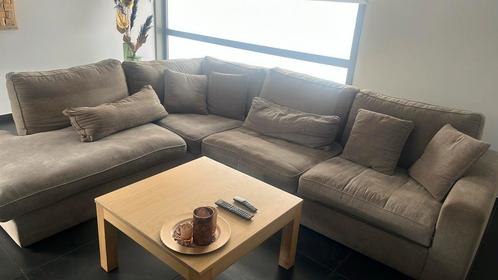 Grote stoffen hoeksalon kleur taupe, Huis en Inrichting, Zetels | Complete zithoeken, Gebruikt, Stof, Ophalen