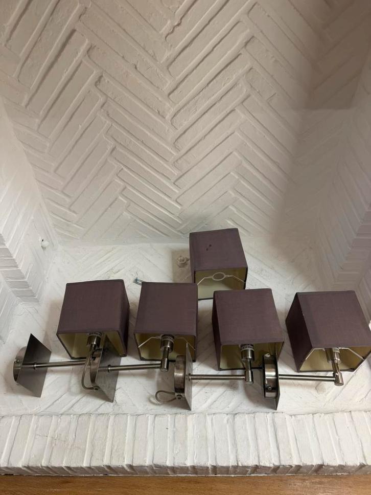 Set van 4 wandlampen + 5 stoffen lampenkappen, Huis en Inrichting, Lampen | Wandlampen, Zo goed als nieuw, Metaal, Ophalen of Verzenden