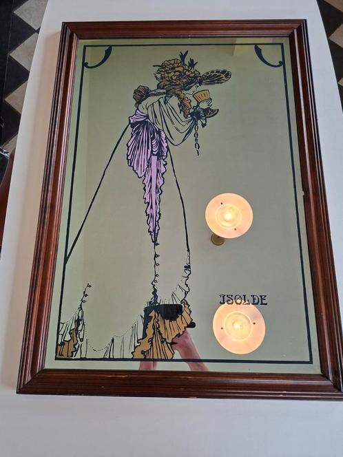 Grote 70s art nouveau Beardsley spiegel Isolde, Antiek en Kunst, Antiek | Spiegels, Ophalen