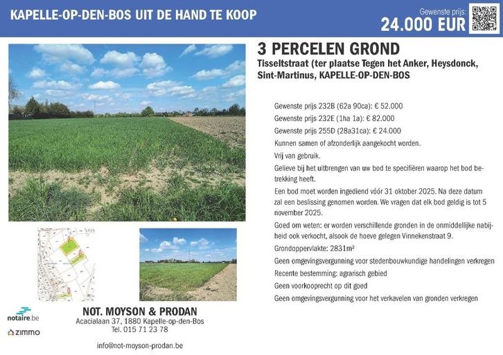 Ramsdonk: 3 percelen landbouwgrond - pachtvrij, Immo, Gronden en Bouwgronden, 1500 m² of meer