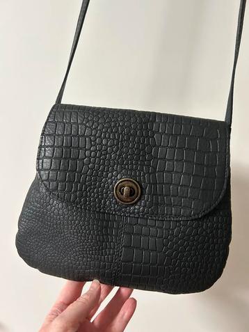 Sac pochette noir cuir croco