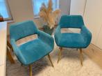 2 chaises velours bleus, Huis en Inrichting, Stoelen, Ophalen, Twee, Blauw, Zo goed als nieuw
