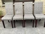 4  Houten stoelen bekleedt  met stof, Ophalen, Gebruikt, Grijs, Hout
