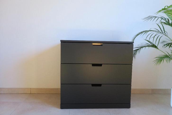 Nordli ladekast 3 lades- zwart, Huis en Inrichting, Kasten | Ladekasten, Zo goed als nieuw, Minder dan 100 cm, 50 tot 100 cm, 25 tot 50 cm
