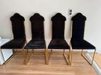 4 chaises rétro Hollywood Regency en or et marron foncé, Maison & Meubles, Chaises, Quatre, Brun, Utilisé, Enlèvement ou Envoi