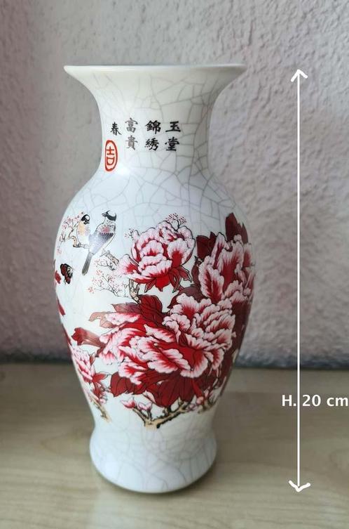Chinees vaasje met pioenrozen en kalligrafie-lees info aub, Antiek en Kunst, Antiek | Vazen, Ophalen