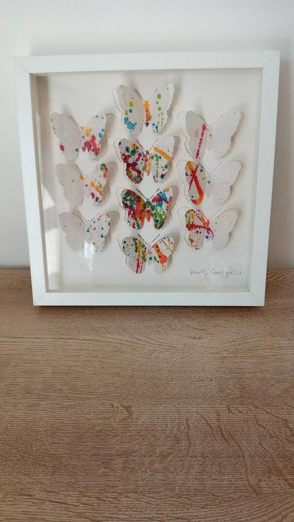 Wit frame, kleurrijke vlinders in reliëf, Huis en Inrichting, Woonaccessoires | Lijsten, Nieuw, Minder dan 50 cm, Minder dan 50 cm