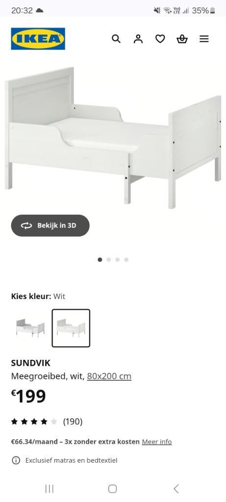 SUNDVIK meegroeibed, Kinderen en Baby's, Kinderkamer | Bedden, Lattenbodem, Matras, Ophalen