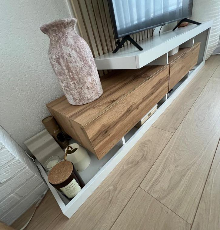 Meuble TV en blanc et bois chêne, Huis en Inrichting, Kasten |Televisiemeubels, Nieuw, Minder dan 100 cm, Minder dan 50 cm, 25 tot 50 cm