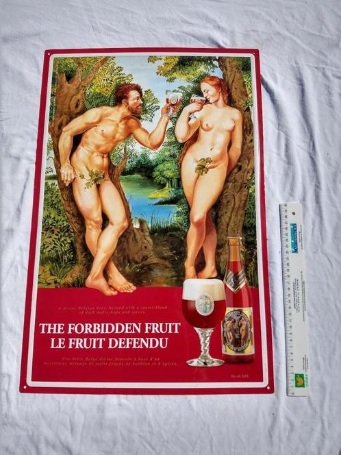 A vendre Plaque métallique de bière fruit défendu Hoegaarden, Verzamelen, Merken en Reclamevoorwerpen, Zo goed als nieuw, Reclamebord