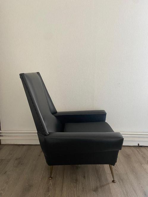 Vintage mid-century modern stoel, Huis en Inrichting, Fauteuils, Gebruikt, Leer, Metaal, Overige materialen, 50 tot 75 cm, Minder dan 75 cm