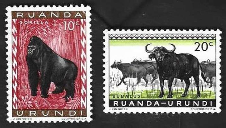 2 Postzegels Ruanda-Urundi - Beschermde dieren, Timbres & Monnaies, Timbres | Timbres thématiques, Non oblitéré, Animal et Nature