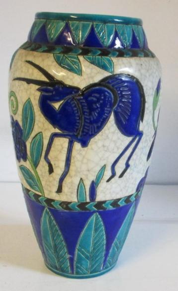 vase art déco Boch Keramis Catteau pour ongulés et oiseaux