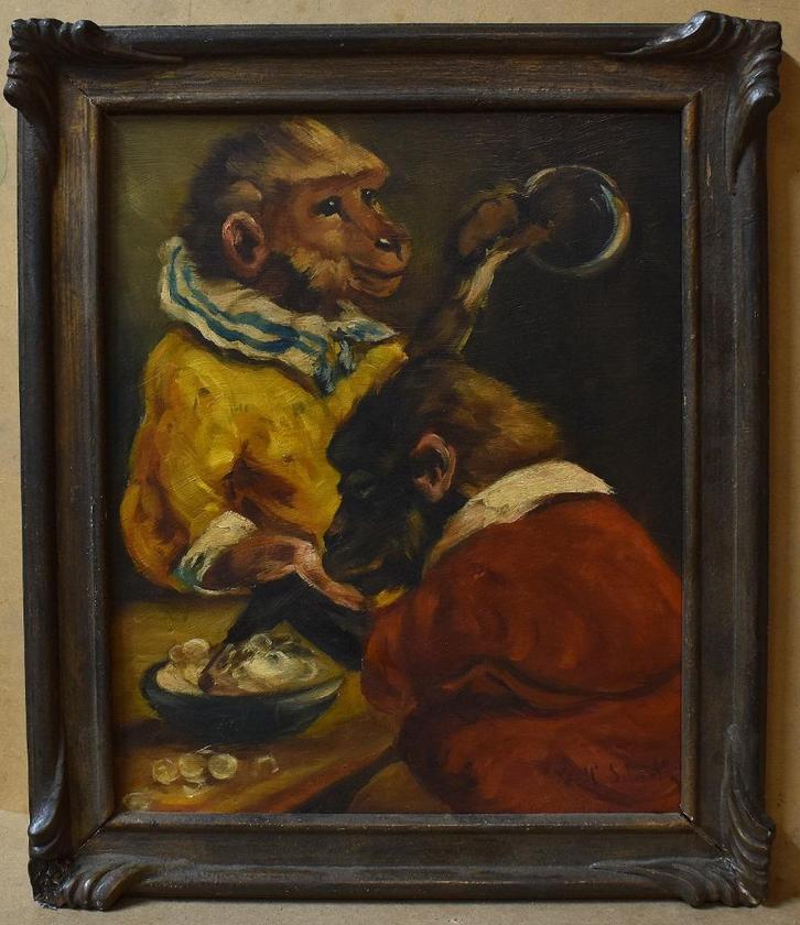 Apen==Schouten., Antiek en Kunst, Kunst | Schilderijen | Klassiek, Ophalen of Verzenden