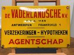 Emaille reclamebord De Vaderlandsche, Ophalen of Verzenden, Reclamebord