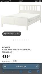 Lit hemnes blanc ikea 180/200, Comme neuf, Enlèvement, 180 cm, 200 cm