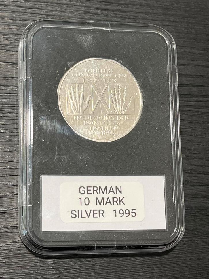 Duitse 10 Mark Zilvermunt 1995 Wilhelm Röntgen (.625 zilver), Postzegels en Munten, Munten | Europa | Niet-Euromunten, Zilver