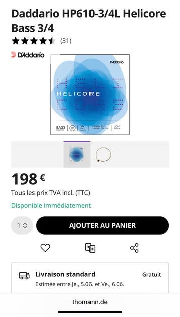 Daddario HP610-3/4L Helicore Bass 3/4 beschikbaar voor biedingen