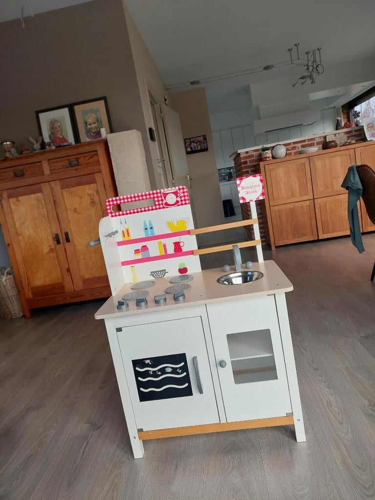 Speelgoedkeukentje in hout met veel toebehoren, Ophalen, Gebruikt, Hout, Speelkeuken