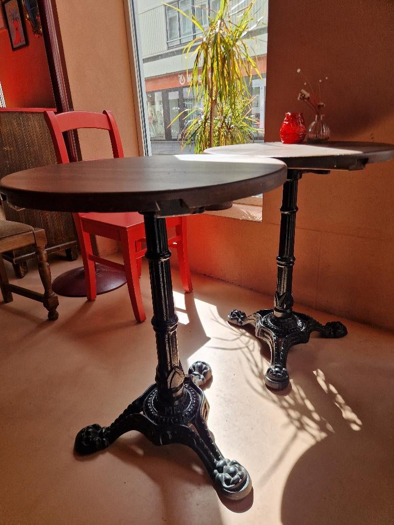 5x bistro tafels: verschillende maten donker hout&gietijzer, Huis en Inrichting, Tafels | Eettafels, Ophalen, Bistro / horeca / vintage