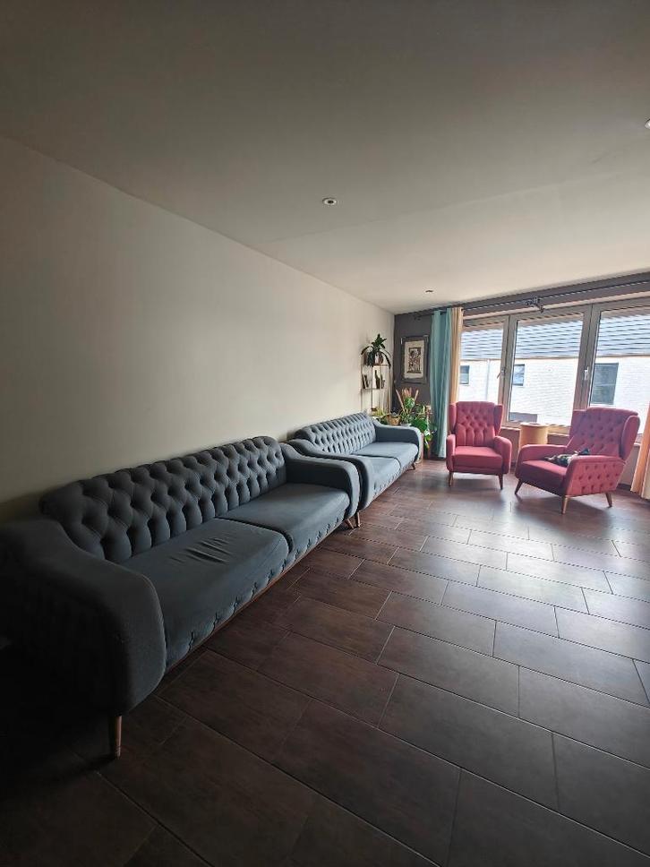 Zetelset (2 sofa’s + 2 fauteuils) snel weg wegens verhuis, Huis en Inrichting, Zetels | Zetels, Gebruikt, Rechte bank, Vierpersoons of meer