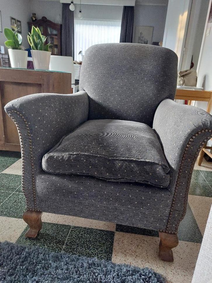 Antiek zeteltje grijze stof., Huis en Inrichting, Zetels | Zetels, Gebruikt, Eenpersoons, Stof, Ophalen