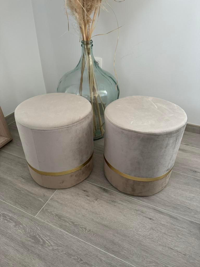 Zit Poef beige/grijs met goud detail x2, Ophalen, Zo goed als nieuw, Stof