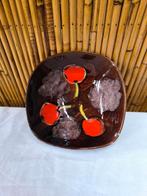 Vintage 1970 vierkante schaal Vercors-stijl, bruin & rood, Antiek en Kunst, Ophalen of Verzenden