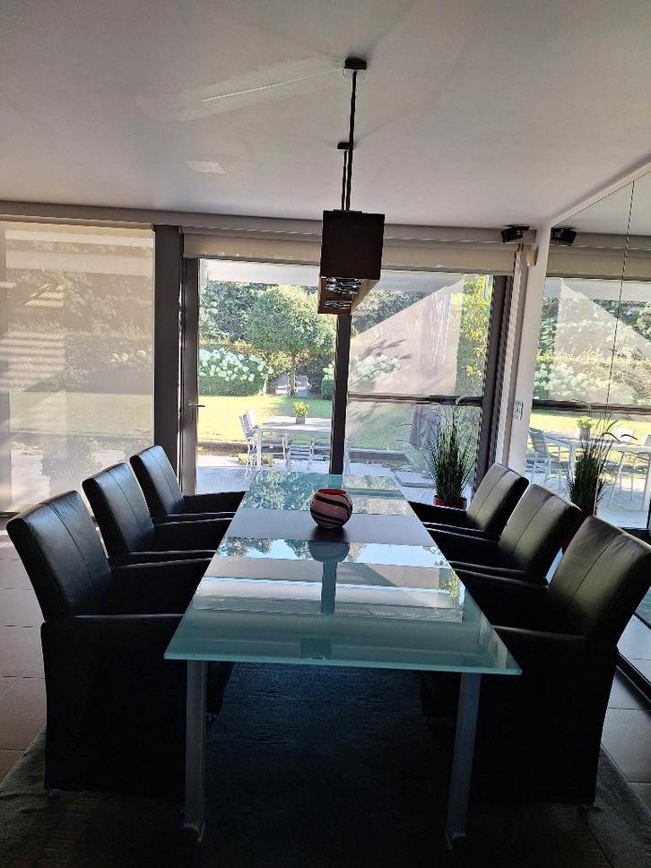 6 bruine echt leren stoelen Goossens, Huis en Inrichting, Stoelen, Zo goed als nieuw, Leer, Bruin, Ophalen